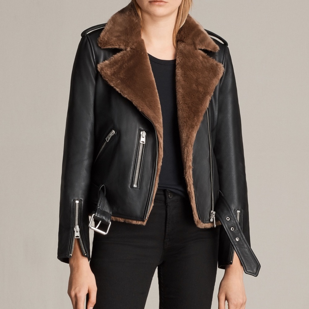 Allsaints balfern lux shearling leather jacket